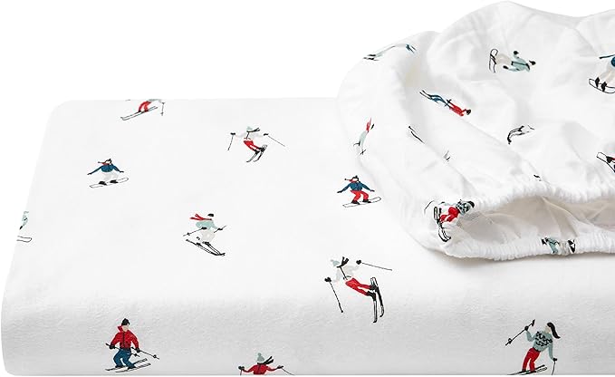 Eddie Bauer - Flannel Sheets Full Size, Anti-Pilling & Wrinkle Resistant Cotton, Touchably Soft for All-Season Comfort - Bed Sheets with Matching Pillowcases & Fitted Sheet (Ski Slope White)