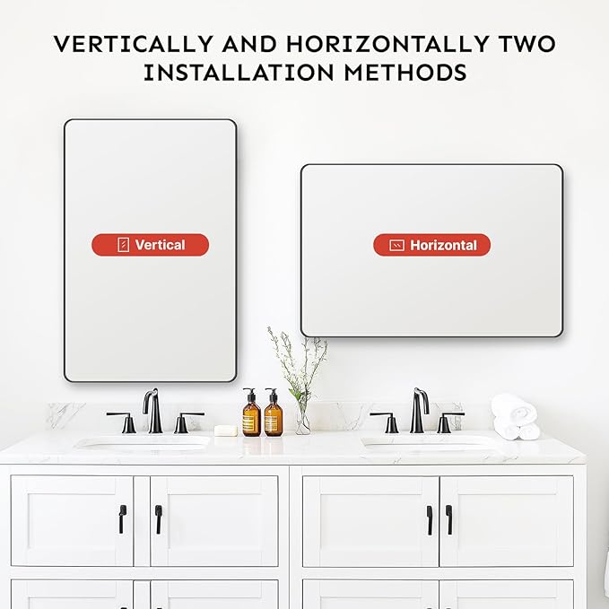 Kosmonia 36x24 Bathroom Vanity Mirror for Wall, Aluminum Framed, Farmhouse Rectangle, Anti-Rust, HD Reflection Anti-Desilvering, Distortion Free, Tempered and Shatter-Proof Wall Mounted Mirror, Black