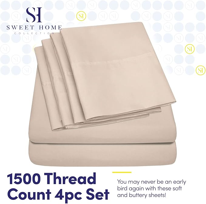 Twin Size Bed Sheets - 4 Piece 1500 Supreme Collection Fine Brushed Microfiber Deep Pocket Twin Sheet Set Bedding - 1 EXTRA PILLOW CASES, GREAT VALUE, Twin, Beige