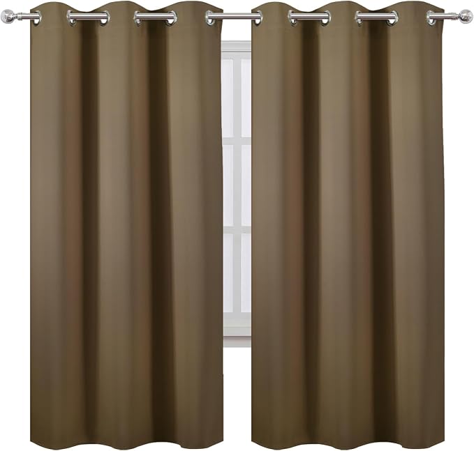 Brown Thermal Blackout Curtains/42 x 72 Inch/Set of 2 Panels Room Darkening - Image 2
