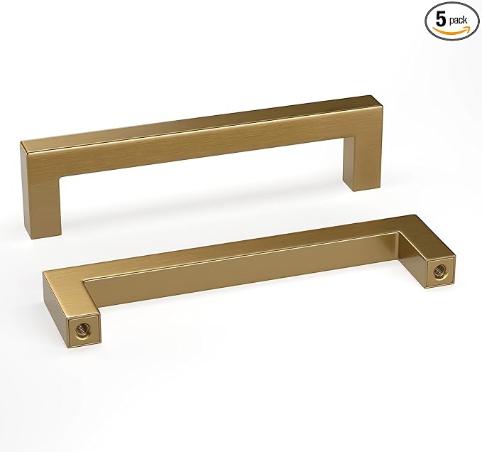 goldenwarm 5 Pack Champagne Bronze Cabinet Pulls Gold Cabinet Handles 5 Inch Champagne Drawer Pulls Brushed Bronze Drawer Handles Kitchen Dresser Hardware T Bar Square Hardware for Dresser Bedroom