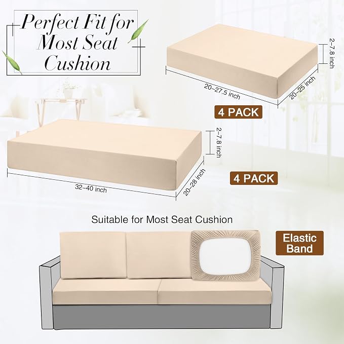Newwiee 8 Pcs Stretch Patio Outdoor Cushion Covers Replacement, Elastic Fit and - Image 3