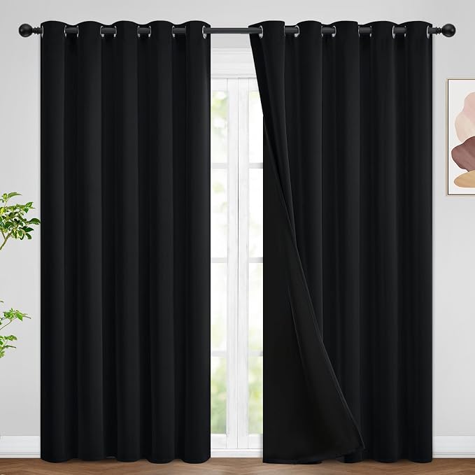 SimpleHome Black 100% Blackout Curtains Room Darkening Living Room 84 Inch | by SimpleHome