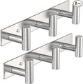 VAEHOLD Silvery Hat and Coat Wall Mount Rack - 3 Hooks for Robes, Bags, Keys, and Towels - Bathroom Towel Hanger Organizer (2 Pack)