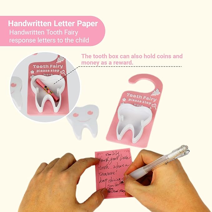Tooth Fairy Tooth Holder Box Tooth Fairy Door Hanger with Money Box Keepsake Tooth Fairy Box Encourage Gifts for Lost Teeth Boy Girl Milk Teeth (Hot Pink)