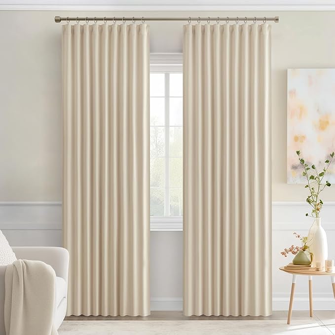 MIULEE Cream Beige Back Tab Blackout Curtains 52x90 Inch Long 2 Panels Set | - Image 9