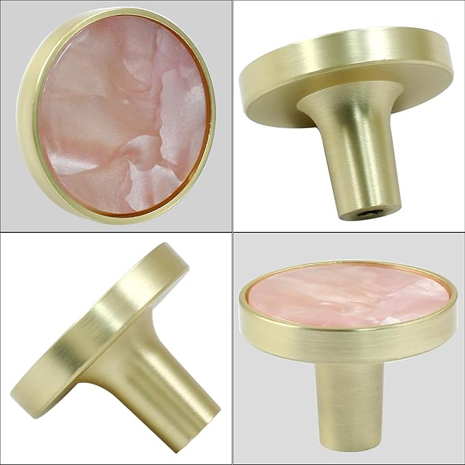12 Pcs Gold Knobs for Dresser Drawers, Round Dresser Cabinet Knobs Pulls for Kitchen Cabinet Cupboard Door Furniture Decorative, Pink