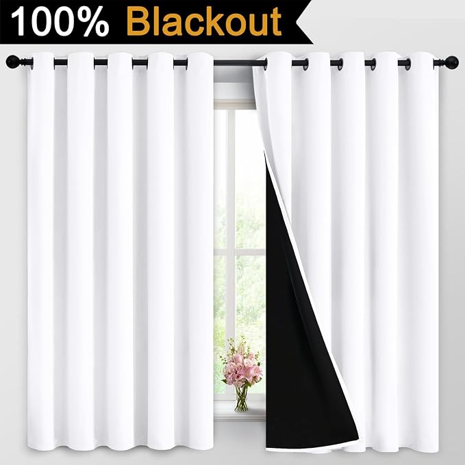 Yakamok Pure White 100% Blackout Curtains 63 Inches Long 62" Wide 2 Panel | - Image 2