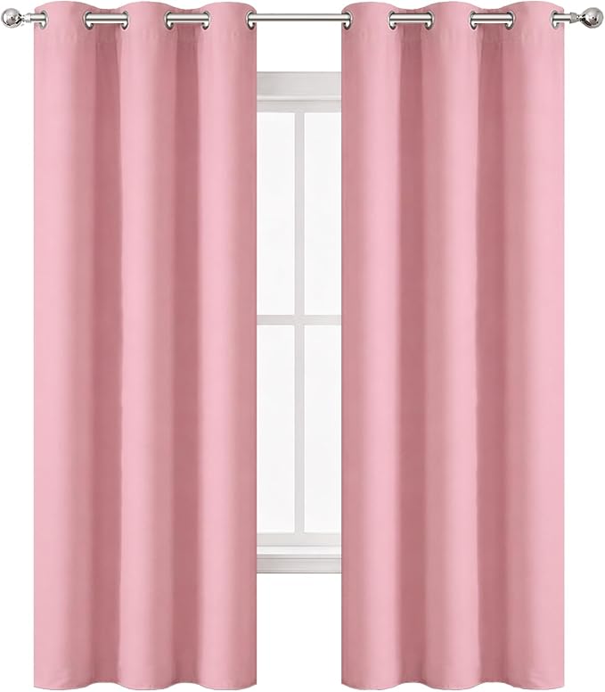 Pink Blackout Curtains/42 x 84 Inch/Set of Two Panels Grommet Bedroom Curtains - Image 2