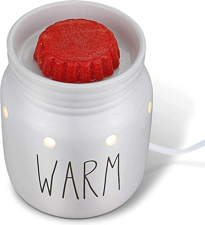 STAR MOON Rae Dunn Wax Warmer Wax Melt Warmer for Rae Dunn Inspired Decor Mason Jar Wax Warmer with Removable Dish, One More Bulb, Home Fragrance Home Decor, Glossy White (Warm)