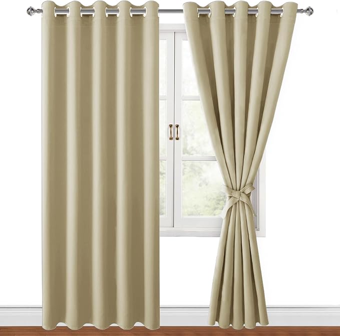 Blackout Curtains for Bedroom, Light Beige, 70 x 84 Inch, 2 Panels | Thermal by Hiasan