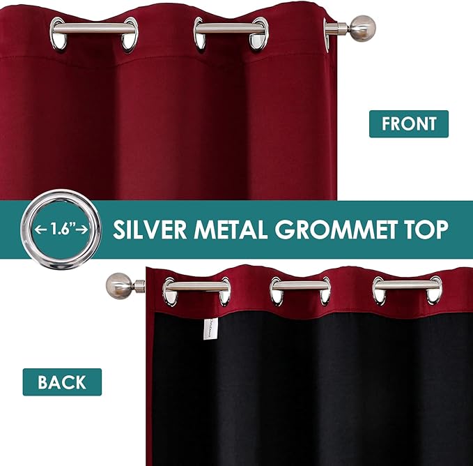 ChrisDowa 100% Blackout Curtains 84 inch Long for Bedroom with Black Liner, Extra Wide 2 Thick Layers Total Blackout Thermal Insulated Grommet Window Curtains 2 Panels Set (Burgundy, 60 x 84 Inch)