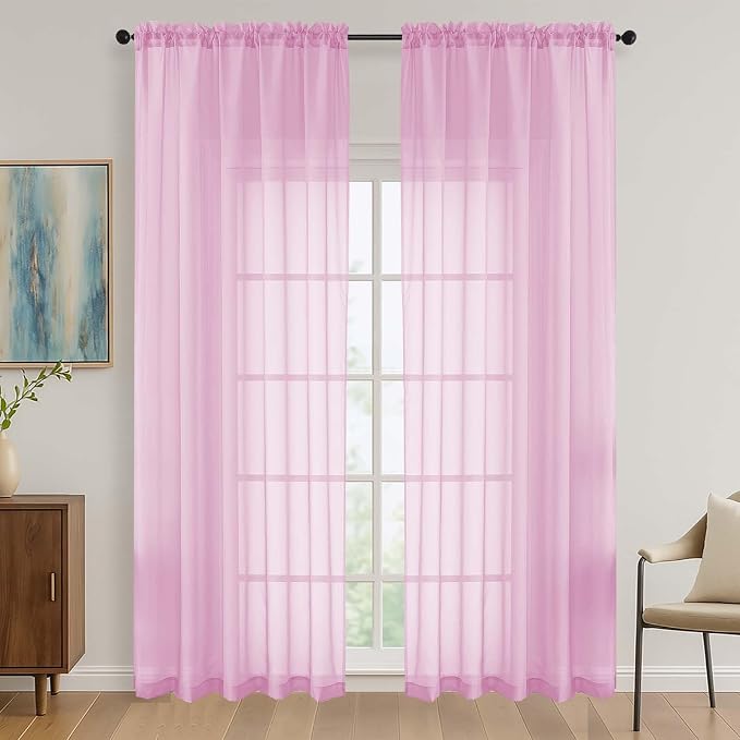 Light Pink Bedroom Curtains 2 Panel Sets 90 Inch Length, 59 Inch Extra Wide by OVZME