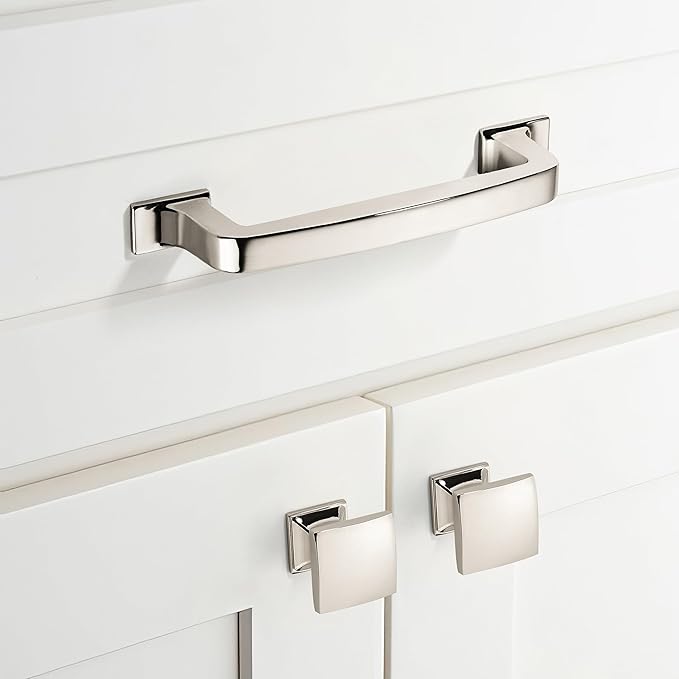 Khtumeware 10 Pack 1 Inch Polished Nickel Cabinet Knobs - Zinc Drawer Pulls for Kitchen, Dresser - Square Handles