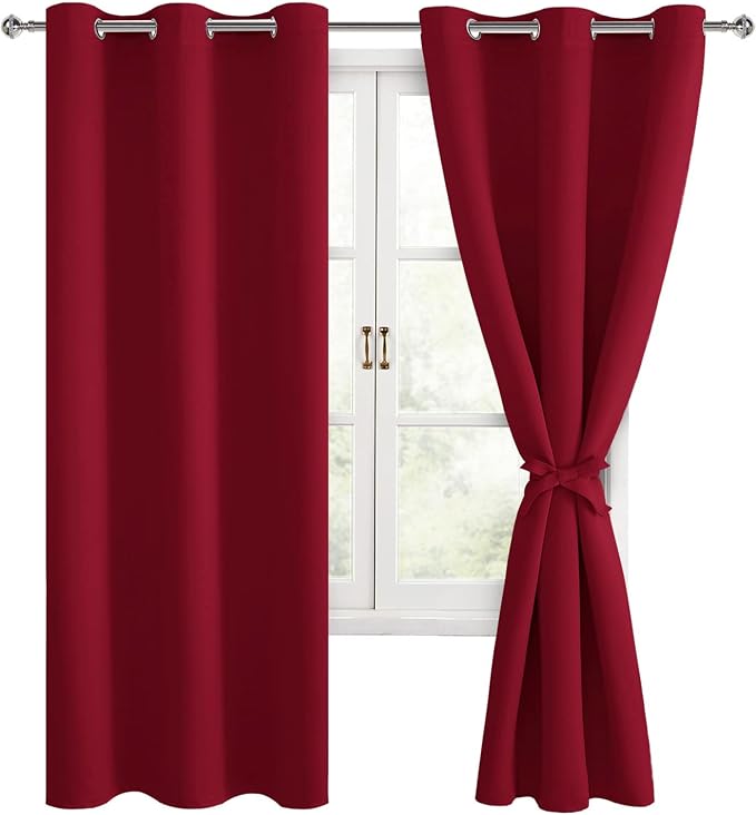 Blackout Curtains for Bedroom, 42 x 63 Inches Length, Christmas Red | Thermal by Hiasan