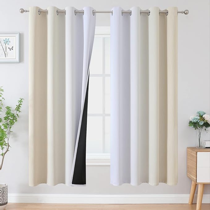 Beige and Greyish White Ombre Blackout Curtains Living Room 72 Inches Long | by ESTELARTEXTILER