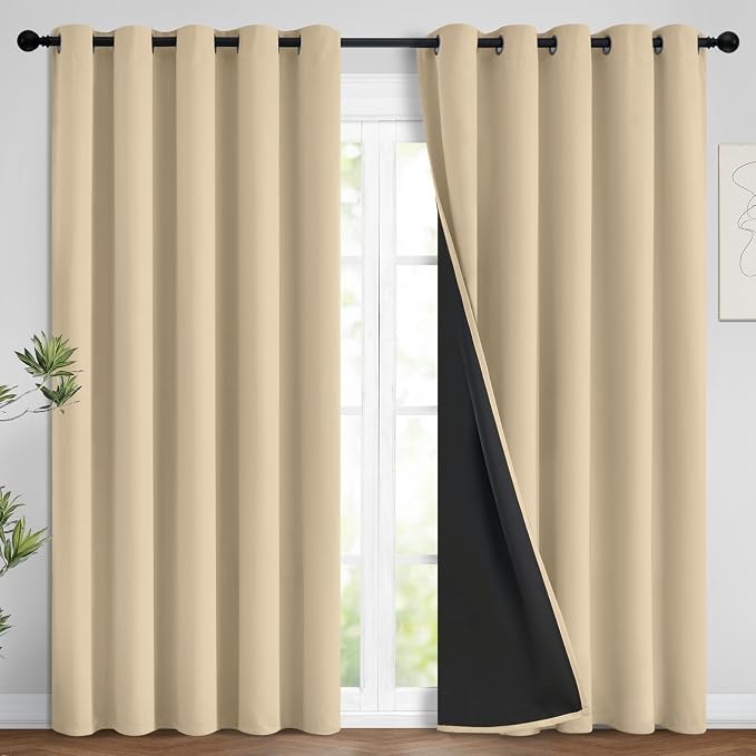 Yakamok Beige 100% Blackout Curtains 84 Inches Long by Yakamok