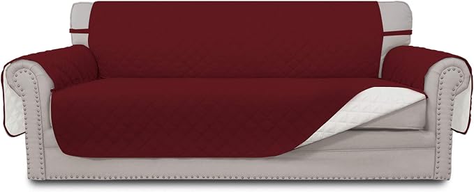 Easy-Going Reversible Couch Cover, 3 Cushion Sofa, Christmas Red/Ivory | by Easy-Going