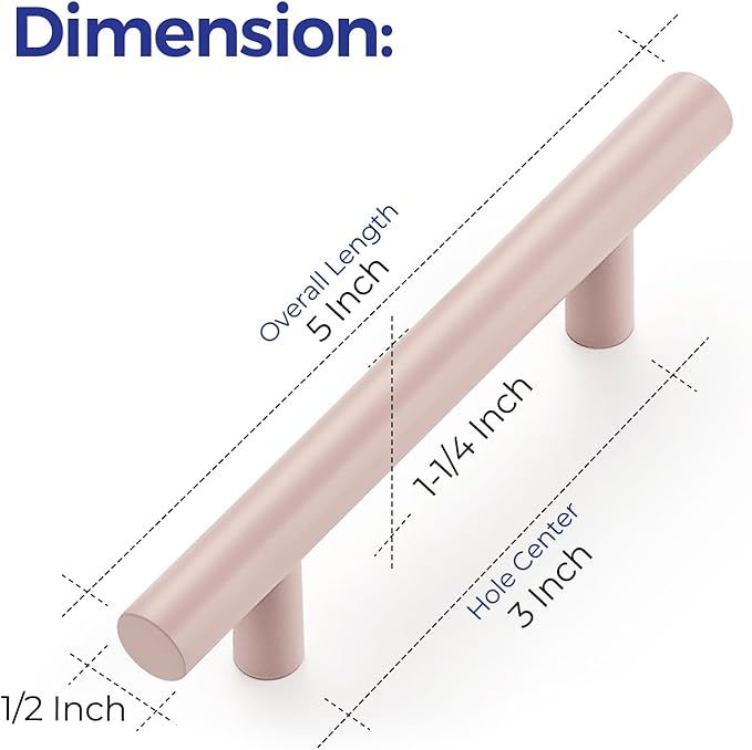 Ravinte 30 Pack | 5 Inch Cabinet Pulls Pink Stainless Steel Kitchen Drawer Pulls Cabinet Handles 5 InchLength, 3 Inch Hole Center