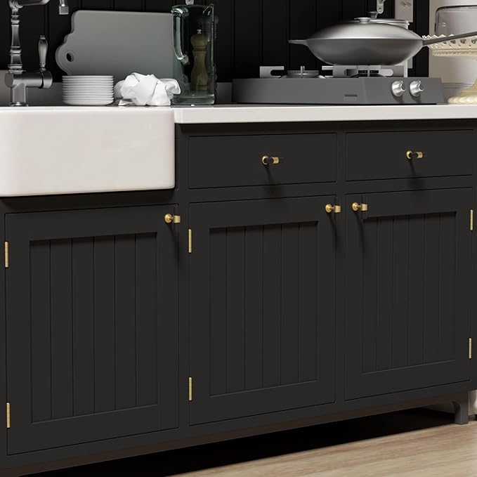 LONTAN 12 Pack Kitchen Cabinet Knobs Black and Gold Drawer Knobs for Dresser Bathroom T-bar Black Hardware for Cabinets, Zinc Alloy Base
