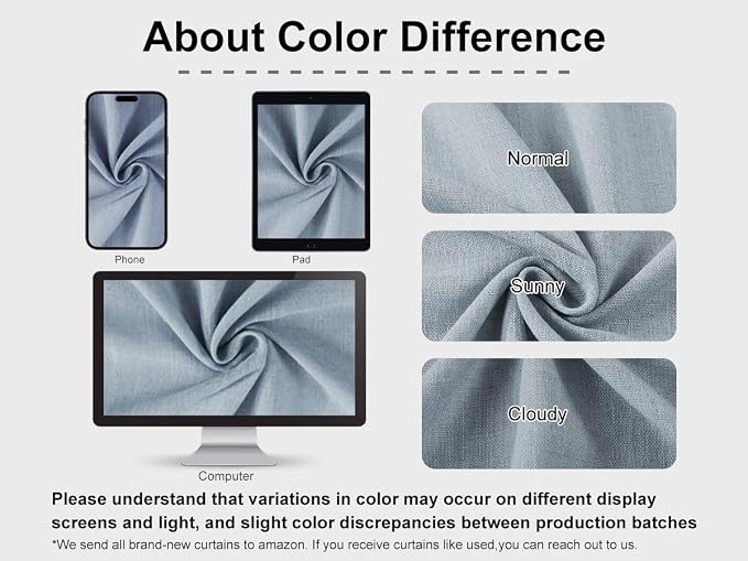 Vision Home Blue Gray Pinch Pleated Full Blackout Curtains Linen Blended Room - Image 6