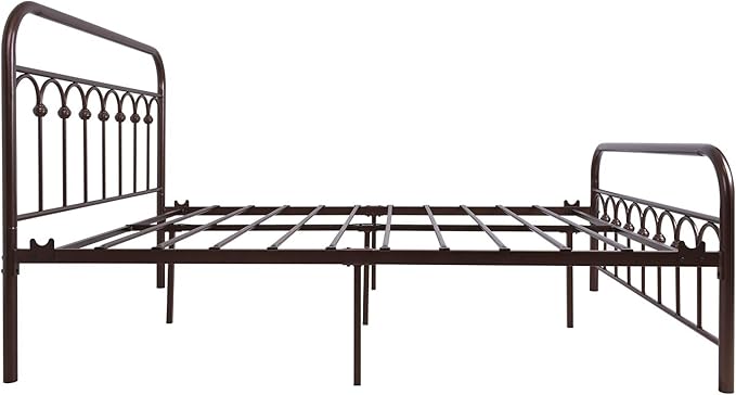 YALAXON Vintage Sturdy Full Size Metal Bed Frame with Headboard and Footboard Basic Bed Frame No Box Spring Needed，Antique Brown