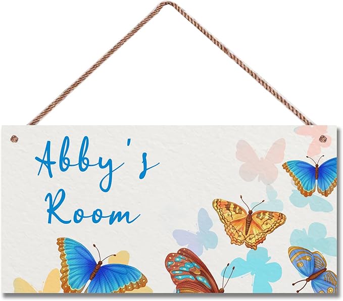 Personalized Butterfly Sign Fantasy Themed Sign For Kids Room Nursery Little Man Cave Door Art Decor,Custom Name Wall Decor Decorative Plate for Boys Bedroom Girls Room