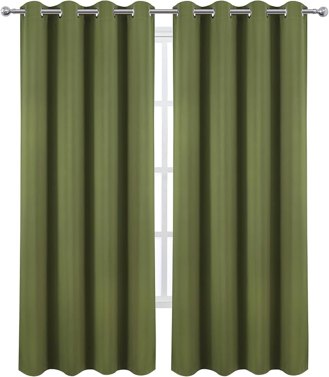 Blackout Curtains 52 x 90 Inch Long Olive Green Curtains Set of 2 Panels Room - Image 2