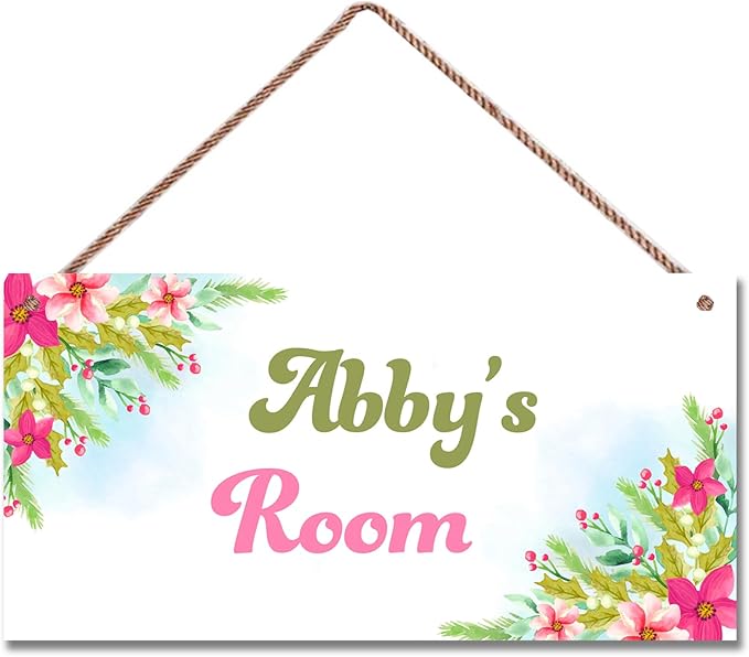 Personalized Flowers Room Door Sign For Girls Bedroom Kids Room Nursery Wall Art Decor Custom Name Art Plate Wooden Plaque For Living Room