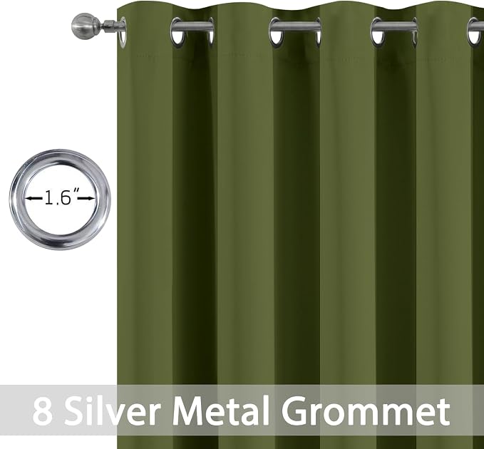 Yakamok Room Darkening Curtains 52x63 inch Length Olive Green-Living Room | 2 - Image 2
