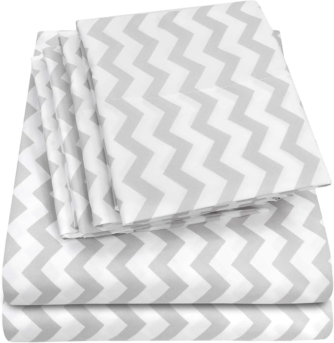 Twin Size Bed Sheets - 4 Piece 1500 Supreme Collection Fine Brushed Microfiber Deep Pocket Twin Sheet Set Bedding - 1 EXTRA PILLOW CASES, GREAT VALUE, Twin, Chevron Gray