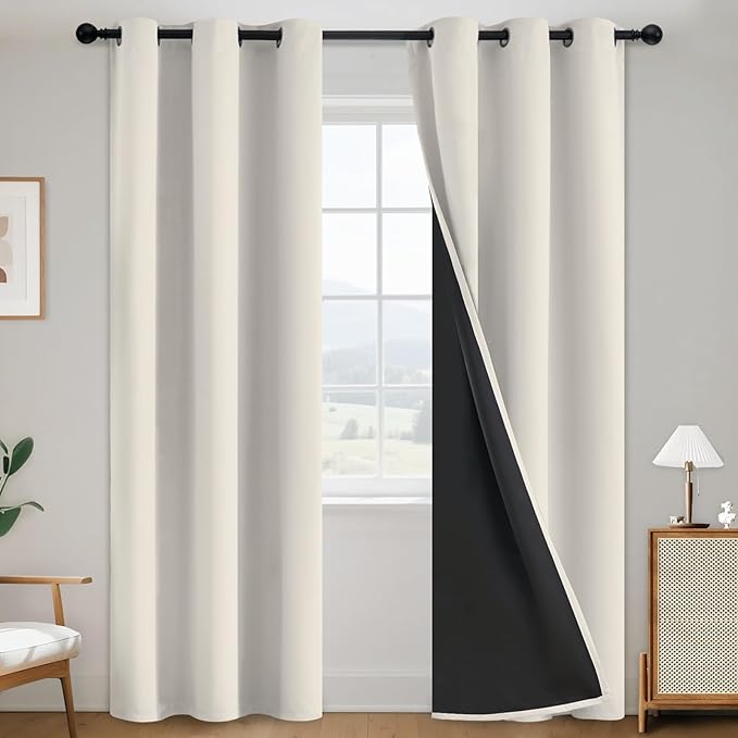 SimpleHome Cream 100% Blackout Curtains Room Darkening Living Room 84 Inch | by SimpleHome