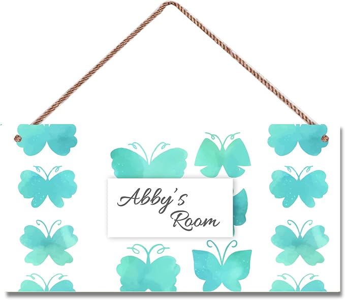 Personalized Sign Green Butterfly Plate For Girls Room and Baby Nursery Kids Bedroom Custom Name Wood Plaque Hanging Wall Art Decor Gift