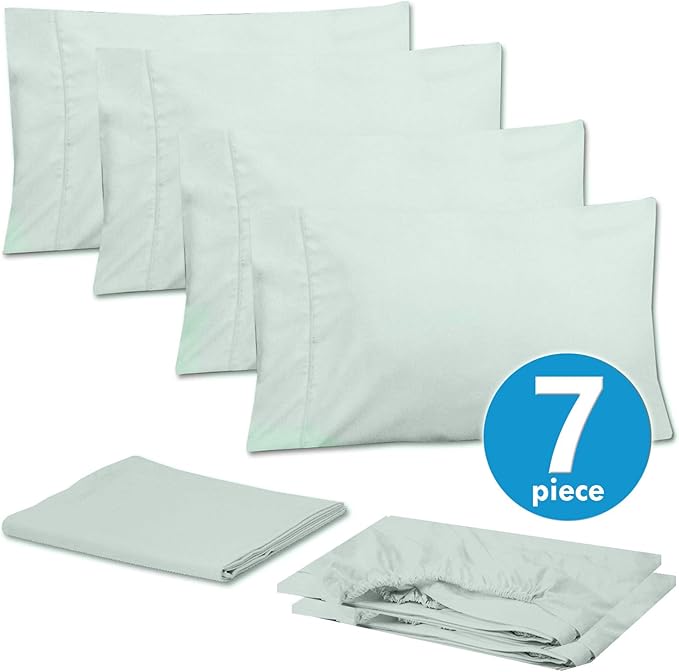 Sweet Home Collection 6 Piece 1500 Supreme Collection Brushed Microfiber Deep Pocket Sheet Set-2 Extra Pillow Cases, Great Value, Split King, Mint