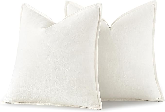 MIULEE Decorative Linen Pillow Covers 20x20 Inch Cream White | Boho Farmhouse​ - Image 6