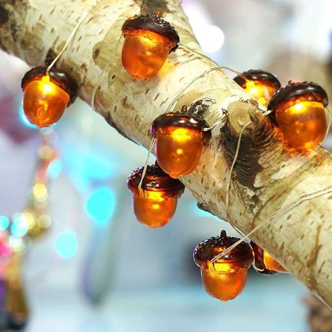 BOHON 3D Acorn Fall Decor Harvest String Lights Battery Powered with Remote and Timer 10ft 30 LEDs Thanksgiving Decorations for Christmas Party Autumn Tree Ornaments