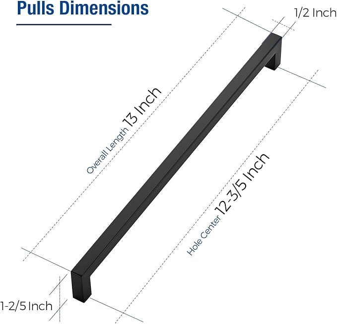 JOY DECOR 50 Pack Cabinet Handles, Black Cabinet Pulls, 12-3/5 Inch Kitchen Closet Handles Square Drawer Pulls Stainless Steel Drawer Hardware, 320mm Hole Centers