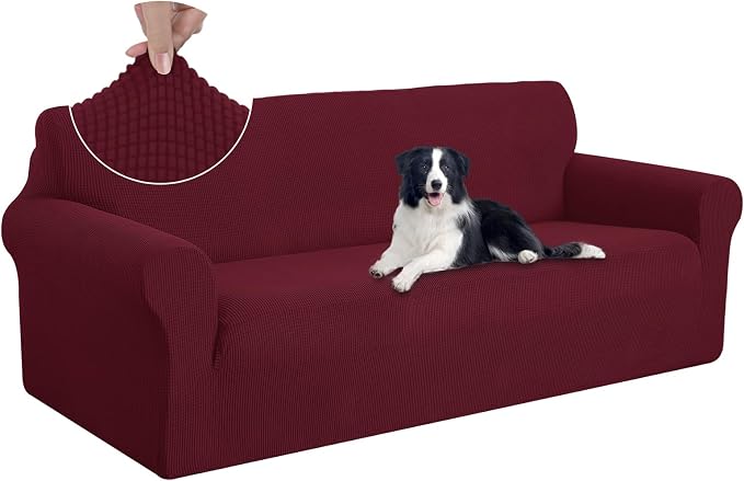 U-NICE HOME Oversized Stretch Couch Cover Slipcover, Burgundy | 3 Cushion Sofa by U-NICEHOME