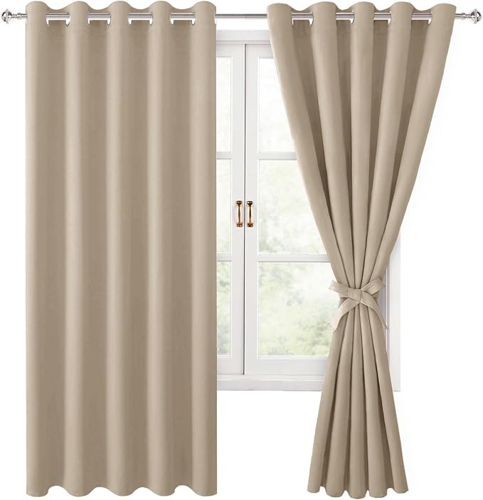 Grommet Blackout Curtains for Bedroom 60 x 72 Inches Taupe 2 Panels | Thermal by Hiasan