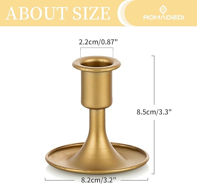 Candlestick Holders Taper Candle Holders, Romadedi Gold Candle Stick Candle Holder for Table Centerpiece, Wedding Reception, Festive Christmas Mantel Decoration or Home Decor, Set of 2