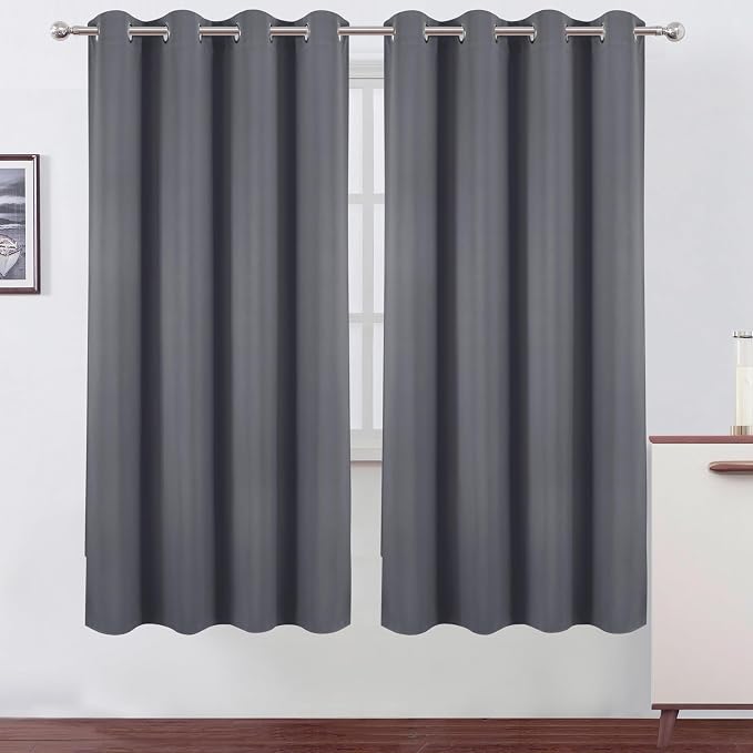 Blackout Curtains 66 x 72 Inch Long Grey Curtains Set of 2 Panels Room by Lemomo
