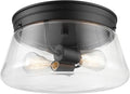 GLOBE Electric 44777 Aleyna 2-Light Outdoor Flush Mount Ceiling Light, Matte Black, Clear Glass Shade, Bulb Not Included
