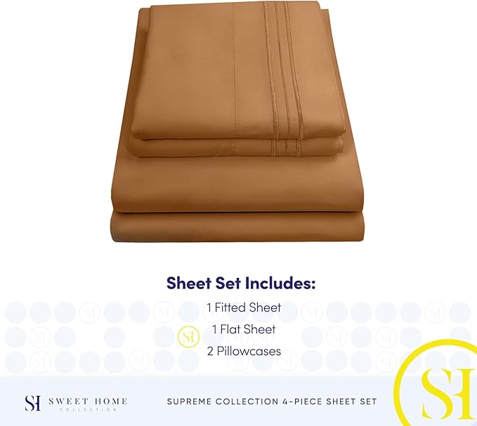 King Size Sheets - Breathable Luxury Bed Sheets with Full Elastic & Secure Corner Straps Built In - 1800 Supreme Collection Extra Soft Deep Pocket Bedding Set, Sheet Set, King, Mocha