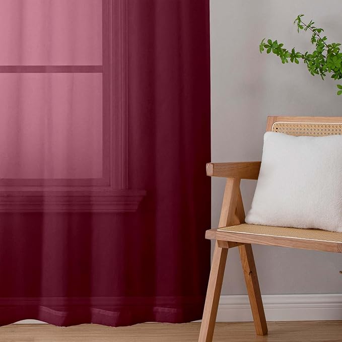 Burgundy Sheer Curtains for Bedroom Living Room 54 Inch Length 2 Panels Set - Image 9