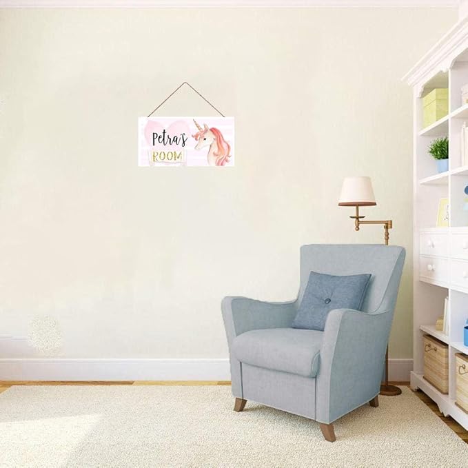 Personalized Unicorn Sign Wall Decor For Nursery Boys Bedroom Custom Name Sign Toddler Door Decor Kids Room Girls Room Door Art 5*10inch Tin, Wood