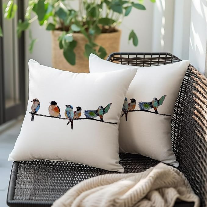 RABUSOA Birds Pillow Covers 16x16 Inch, Lumbar Decorative Throw Pillows - Image 4