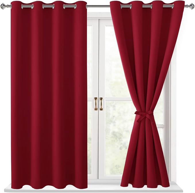 Blackout Curtains for Bedroom, 52 x 54 Inches Long, Christmas Red | Thermal by Hiasan