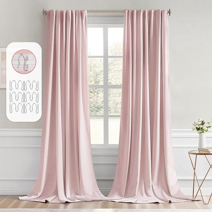 MIULEE Light Pink Back Tab Blackout Curtains 52x96 Inch Long 2 Panels Set | Rod by MIULEE