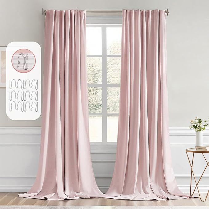 MIULEE Light Pink Back Tab Blackout Curtains 52x102 Inch Long 2 Panels Set | by MIULEE