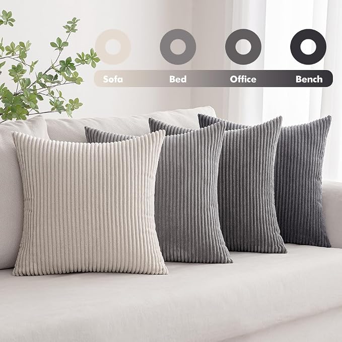 MIULEE Soft Corduroy Decorative Throw Pillow Covers Neutral Grey 18x18 | Set of - Image 3